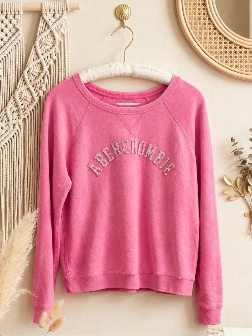 Abercrombie & Fitch Sequin Pink Crewneck Sweatshirt